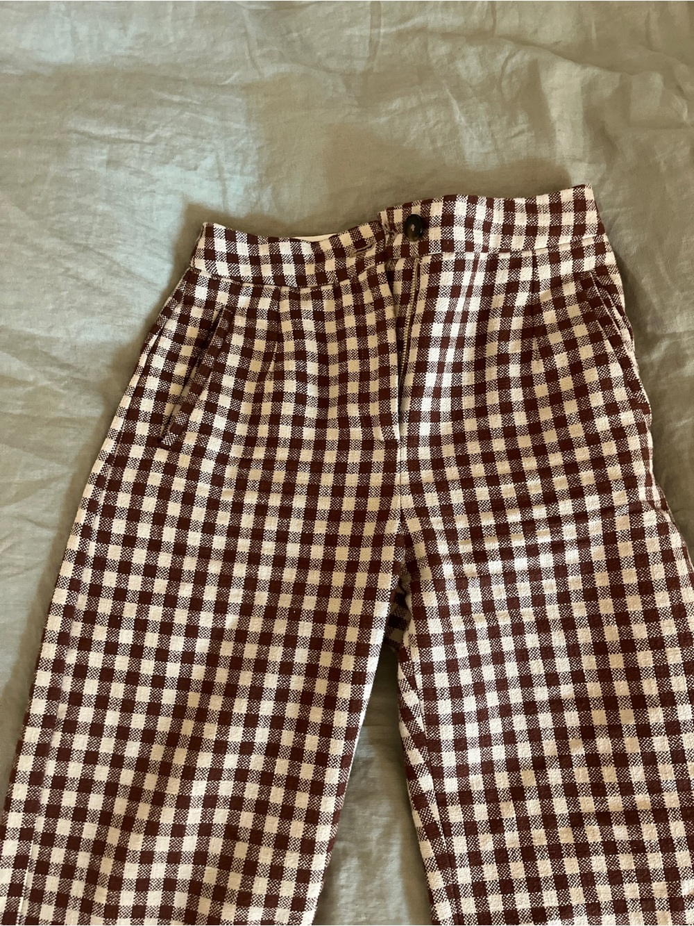 Sezane Martin Crop Gingham Pants in Brown & Cream Ecru - Picture 2 of 5